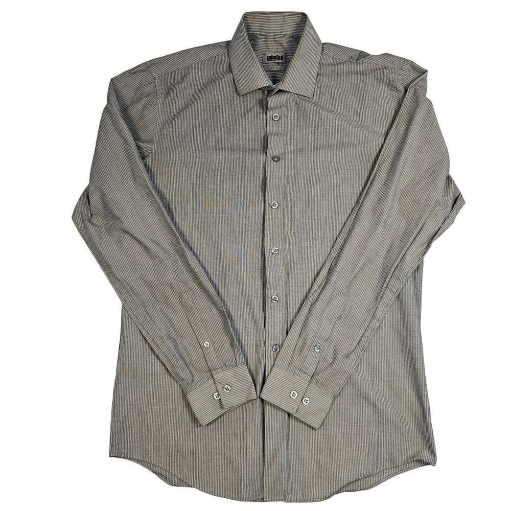 Unlisted Kenneth Cole Mens Slim Fit Dress Shirt Grey White MicroStripe M 15-15.5